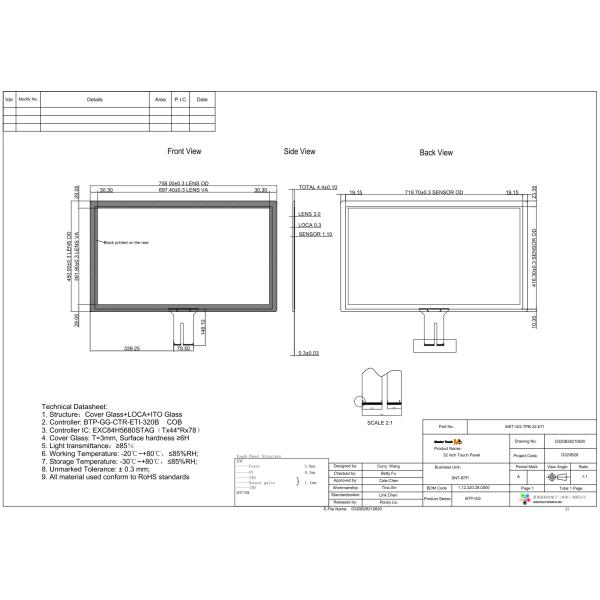 10 Points GG RX78 TX44 Channel 32 Inch Touch Panel Black AG Surface