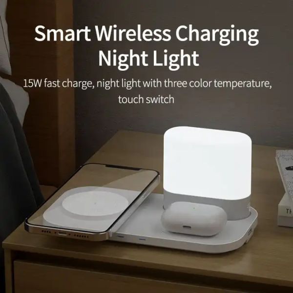 Clock Wireless Charging Night Light Wireless Charger With LED Light Multifunction Wireless Charger Lamp