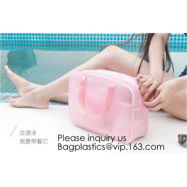 Compact Multi-purpose Handbag-style Transparent Glitter Cosmetic Pouch with Zipper Pocket on the Back, bagease, bagplast