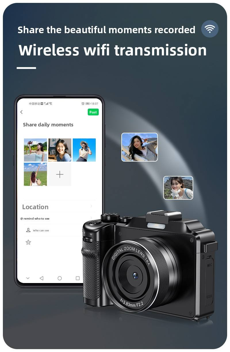 New 8k Digital Camera Beginner Camera with Dual Len and Anti Shake Multiple Filters and Face Detection for Students