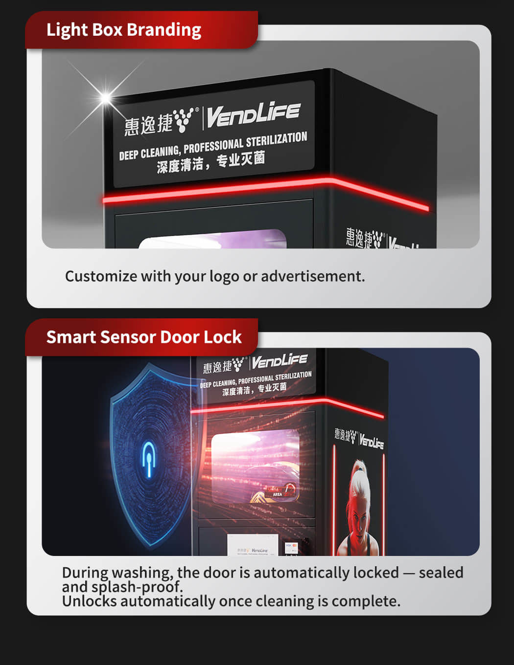 Smart Helmet Cleaning Vending Machine with UV Sterilization, Automatic Drying, Deodorizing System and QR Card Payment for Motorcycle Shops, Gyms and