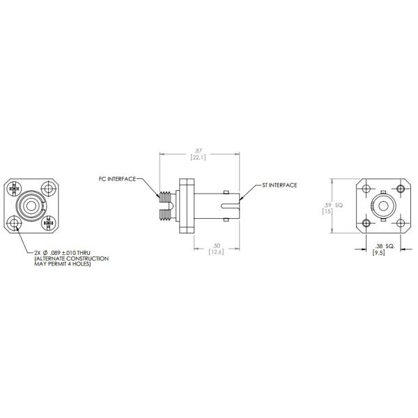 Simplex Metal Fiber Optic Adapter For Mounting In Panel With Square Cut Out