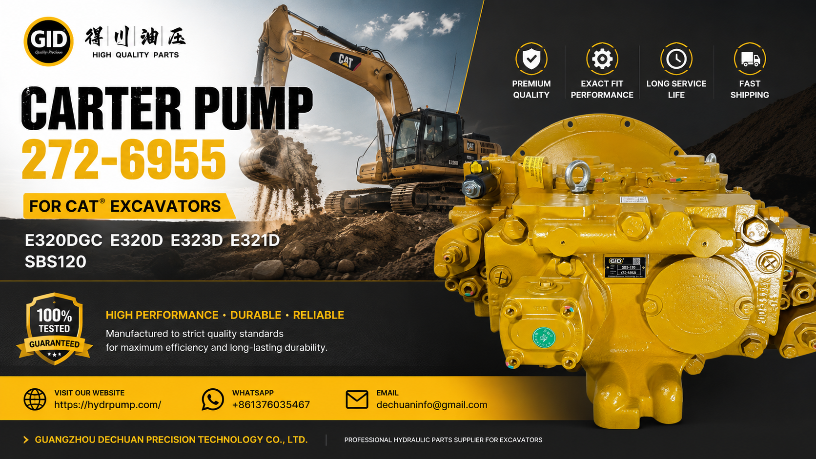 SBS120 Hydraulic Main Pump for E320D GC E320D E323D E321D Excavator - High-Strength Alloy Steel with 6 Months Warranty