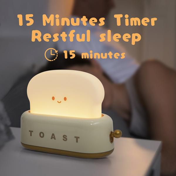 LED Night Light Toaster Modern Design Timer Adjustable Brightness Rechargeable Power Source Best Gift Women Boys Small Bedroom