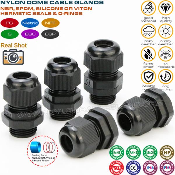Polyamide Plastic IP68 Waterproof Solar Cable Glands (Strain Relief Connectors) with PG, Metric & NPT threads Polyamide Plastic IP68 Waterproof Solar Cable Glands (Strain Relief Connectors) with PG, Metric & NPT threads