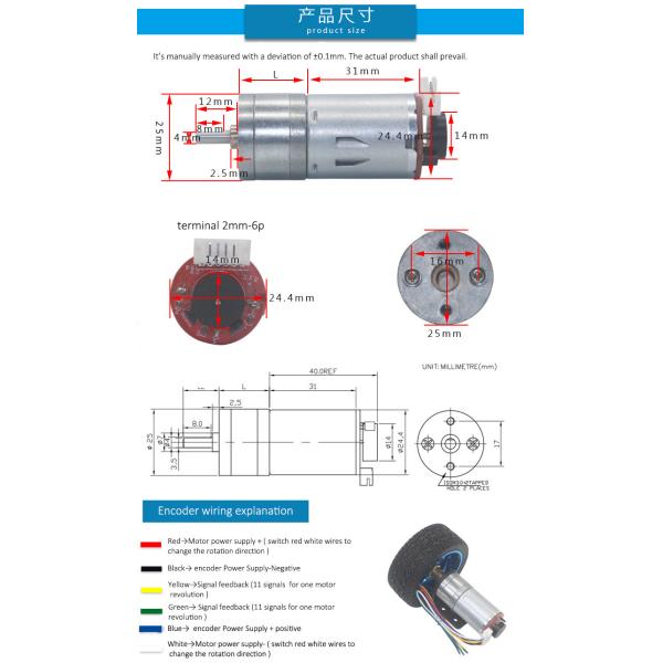 Robot Toy Planetary Gear Reduction Motor 24VDc 65mm Wheel With Encoder