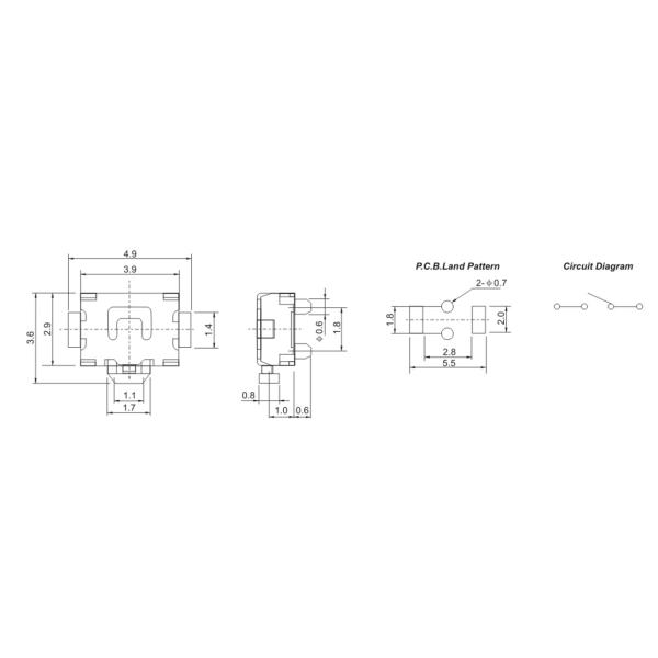 SMD 3.9x3.6mm Push Button Tactile Switch 2 Pin