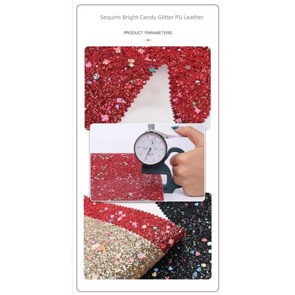 Printed Soft Glitter PU Leather Glamorous Sequins Bright Candy 1.2mm Thick