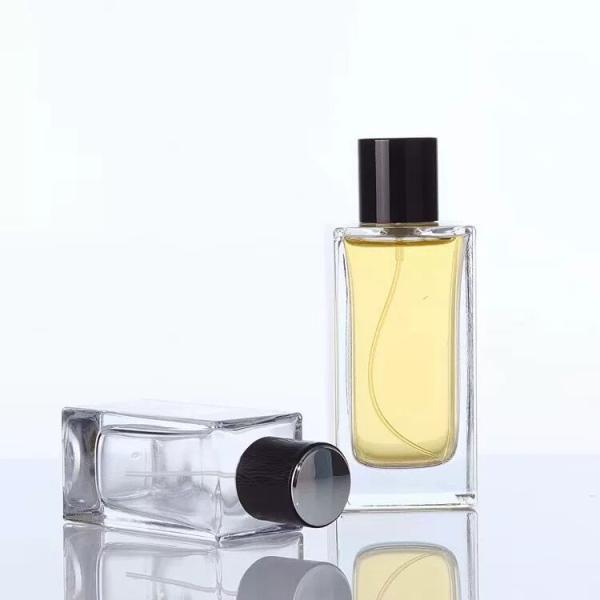 Square Transparent Perfume Bottle Glass Empty With Lid 100ml 50ml