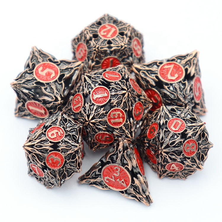 Custom Copper Material Hollow Dice Set with Polyhedral Shape and Customized Color for DND Games