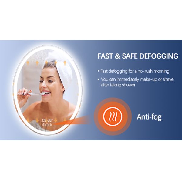 Front Lighted And Backlit Wall Mounted Round Silver Bathroom Mirror With Touch Screen