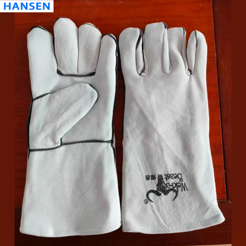 Split Cowhide Welding Gloves , Double Layer Heat Resistant Welder Gloves , Short Driver & Long Cuff Leather Safety Gloves , Anti Spark Wear Resistant
