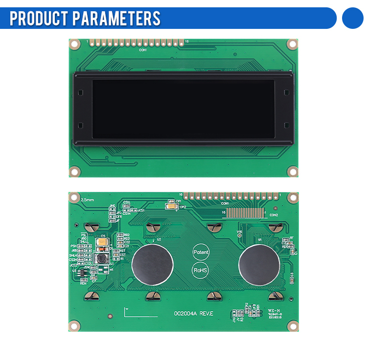 OLED002004A Black Film,Character LCD Module, WS0010-TX Controller, Parallel Port Interface, 77x25.2mm View Size, Working Temperature -40+80 Display
