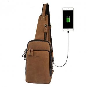 Quality Multipurpose Genuine Leather Crossbody Sports Bag With USB Charging Port for sale