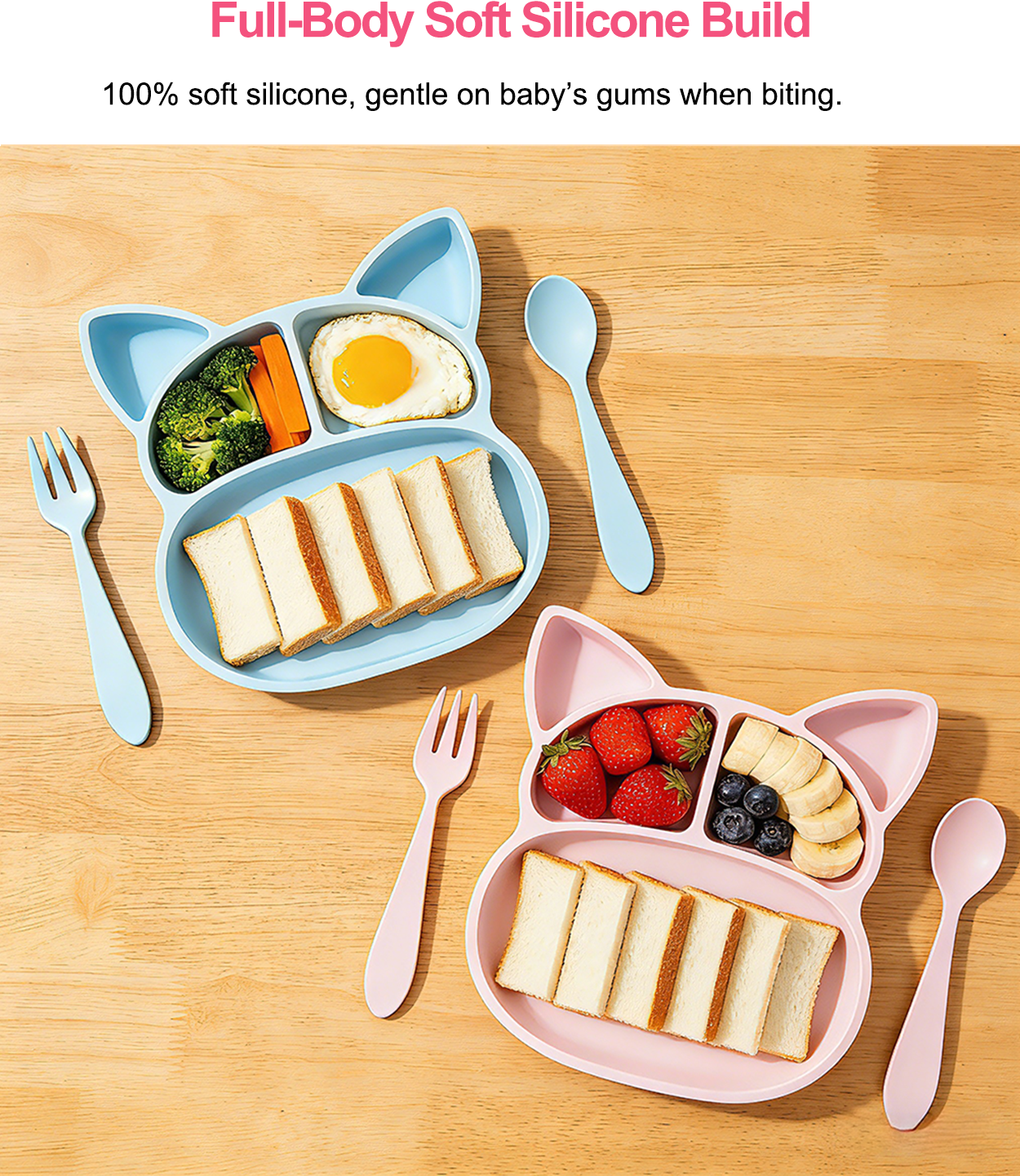 Silicone Baby Tableware Set Colorful Fox Plate Toddler Feeding Tableware Anti Spill Stain Resistant Mealtime Dish