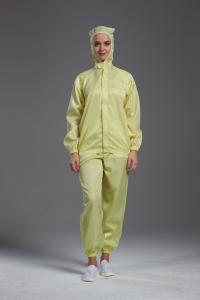 China ESD antistatic autoclave sterilized jacket work wear with hood yellow for class 1000 or higher cleanroom on sale