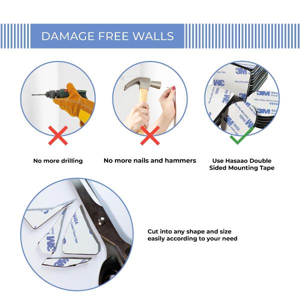 Heavy Duty Double Sided Tape Super Extra Sticky Adhesive Wall Decals Includes Square Rectangular Shapes Made of EVA Foam