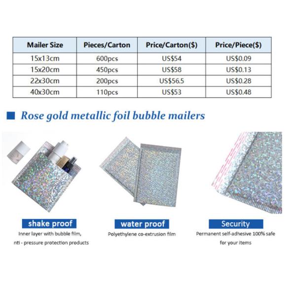VMPET Surface Decorative Holographic Bubble Mailers Custom Printing