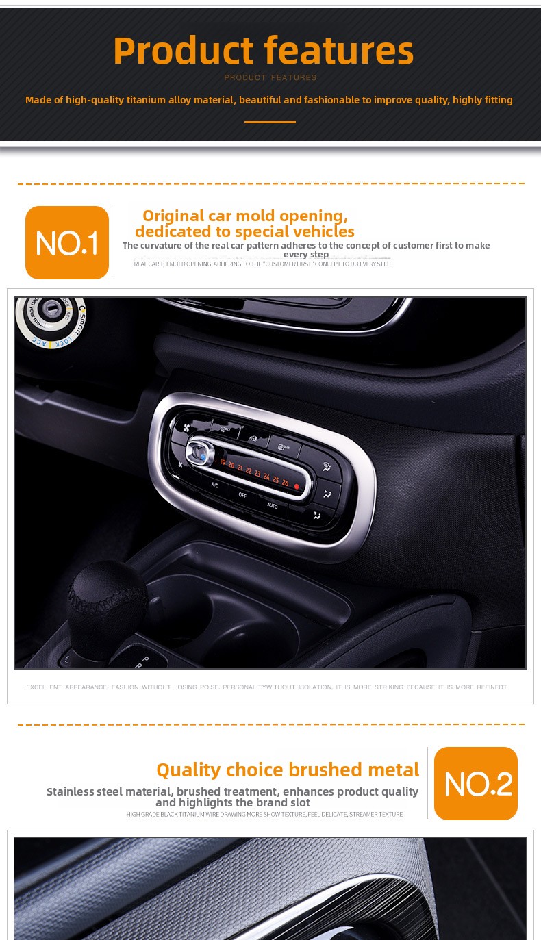 For Suitable for Smartfor Two Four Air Conditioner Adjustment Button Frame Interior Modification Stainless Steel Matte Button