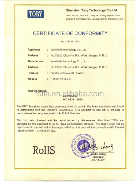 Pet identification device portable microchip scanner operating at frequency 125khz 1342khz for pet RFID scanning