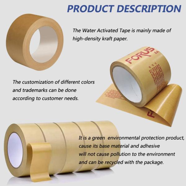 Flatback Custom Kraft Paper Tape Biodegradable Printable Writable Self Adhesive Non Reinforced