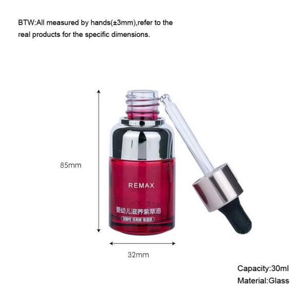 30ml Red cylindrical Smooth Glass Bottle with Silver Drop For Empty Dropper Bottle