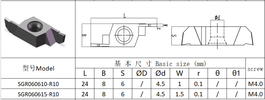 CNC Grooving Insert, Model SGR060615-R10, with PVD Coating HYB208, Suitable for All Difficult-to-Machine Materials Except High-Temperature Alloys