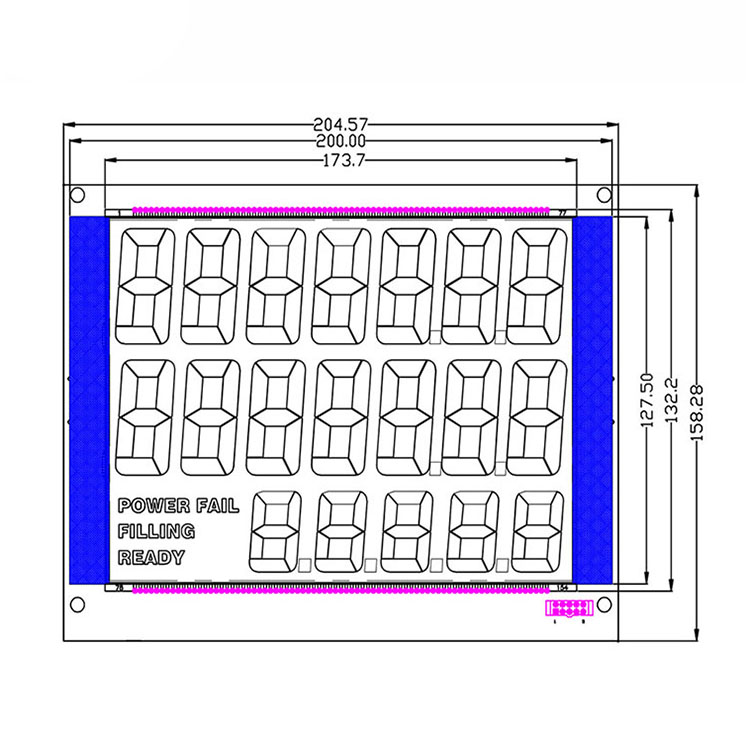 Custom Designed 664 Type Fuel Dispenser 7 Segment LCD Display 154Pin Serial Module TN Type Display