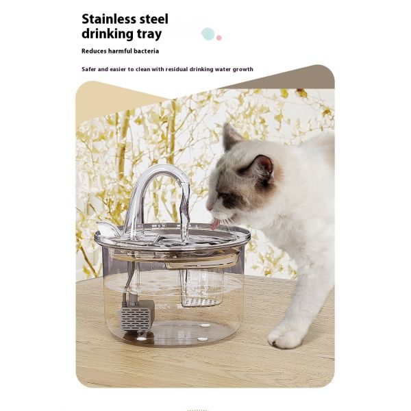 Automatic 2.2L Transparent Pet Water Dispenser New Design Eco-Friendly Plastic Artifact Filter Stylish Charging Source for Dogs