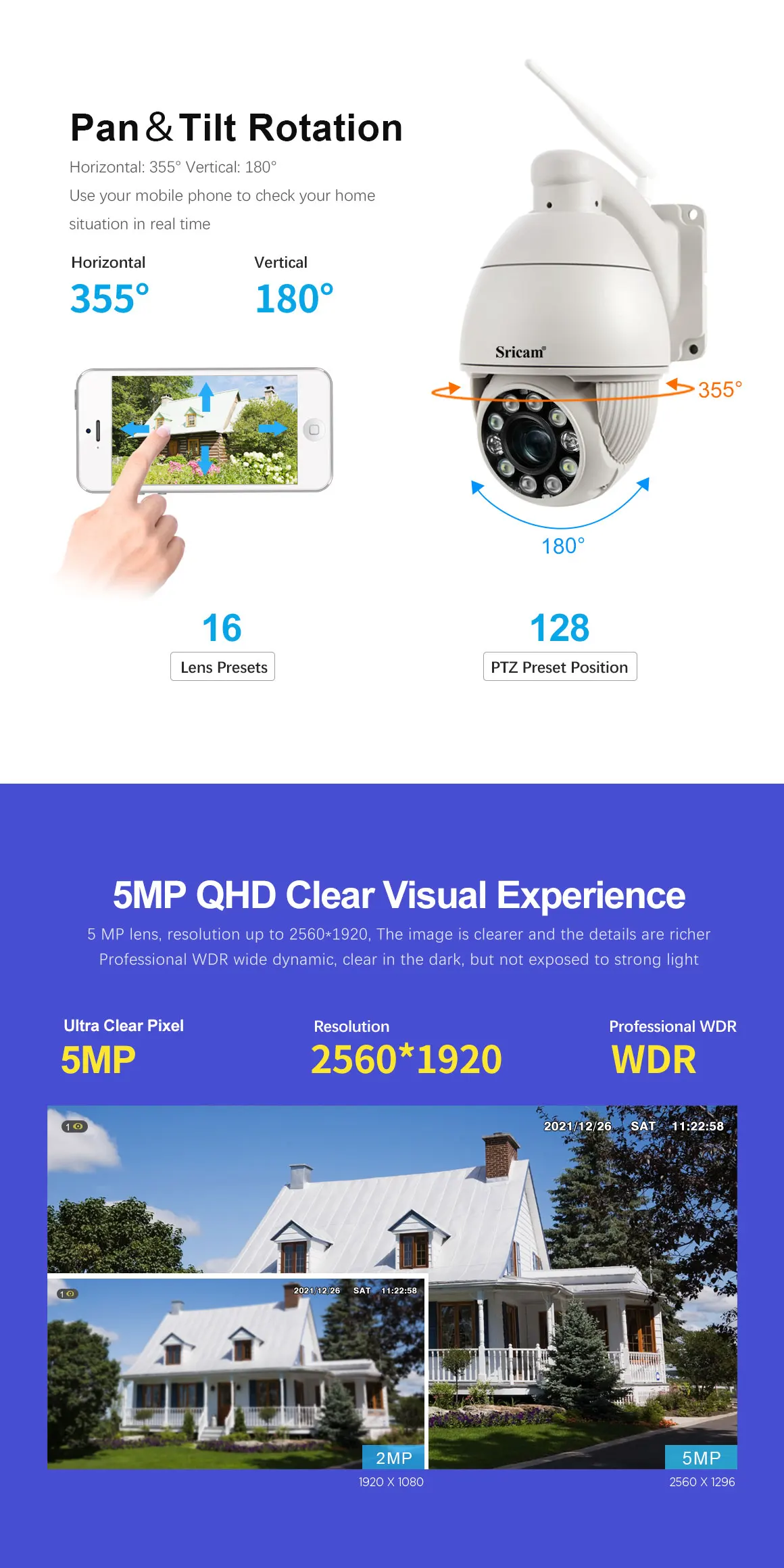 5MP Ptz Wifi Camera Outdoor Waterproof IP Camera SP008C Security Camera Surveillance System