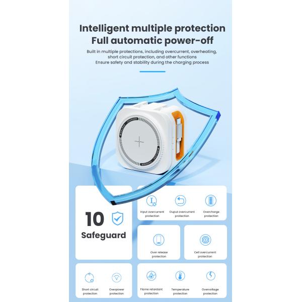 High Conversion Efficiency Type-C Input Travel Wireless Charger with 9V-3A 12V-1.5A Input Voltage and 3W Earbuds Output