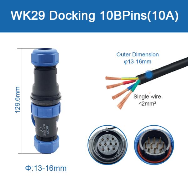 IP68 Threaded Plug Socket Waterproof Connector Inline Type Wk29 Docking Pin
