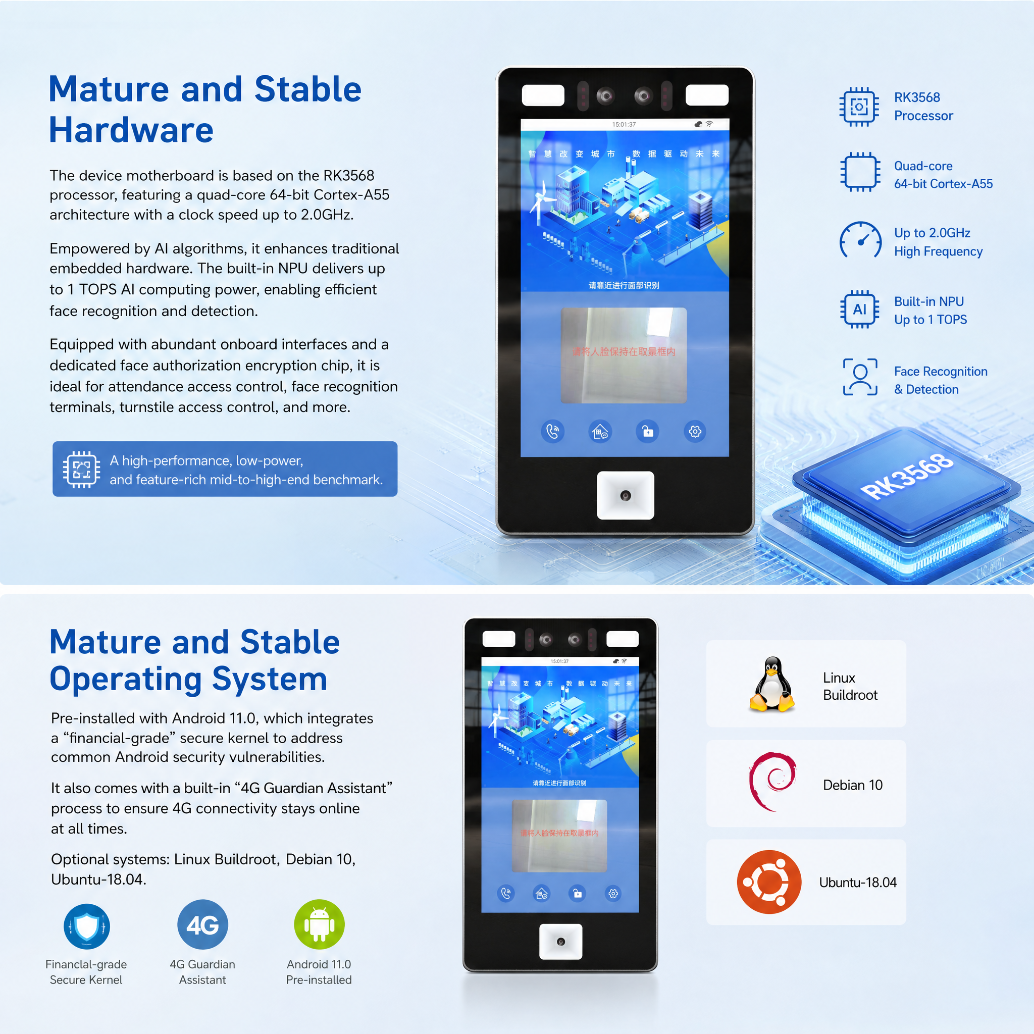 10.1" Wall Mount Face & QR Code Visitor Attendance Access Terminal