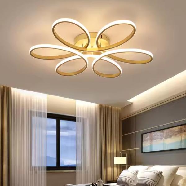 Dimmable Gold Surface Mounted Led Acrylic Ceiling Light Minimalist Creative Ring Hanging Light Flower Shape Modern