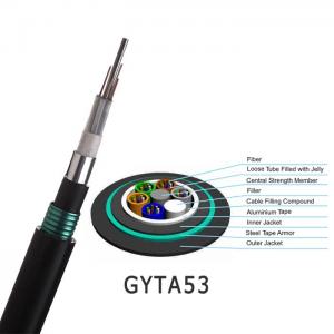 Quality 96core GYTA53 Loose Tube Stranding Direct Burial Double Armored Outdoor Fiber Optic Cable for sale
