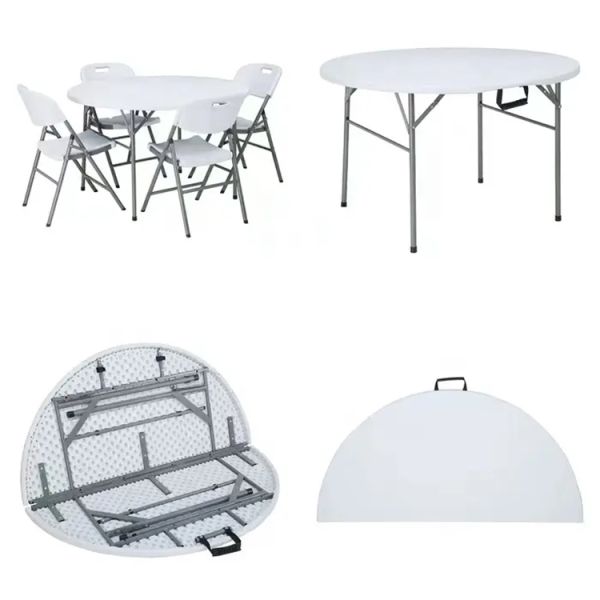 Modern Design Round Dining Table with Iron Frame Handy Folding Plastic for Outdoor Home Hotel Use Restaurant Furniture Wholesale