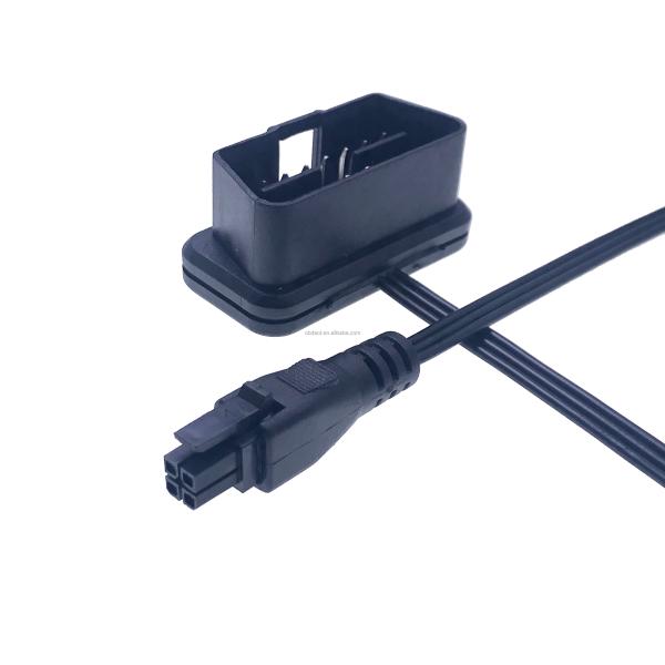 Code Reader Compatible AOTAI 16PIN OBD2 Cable Extension 24V Low Profile OBDII Male to Molex 2x2PIN Connector Flat Cable