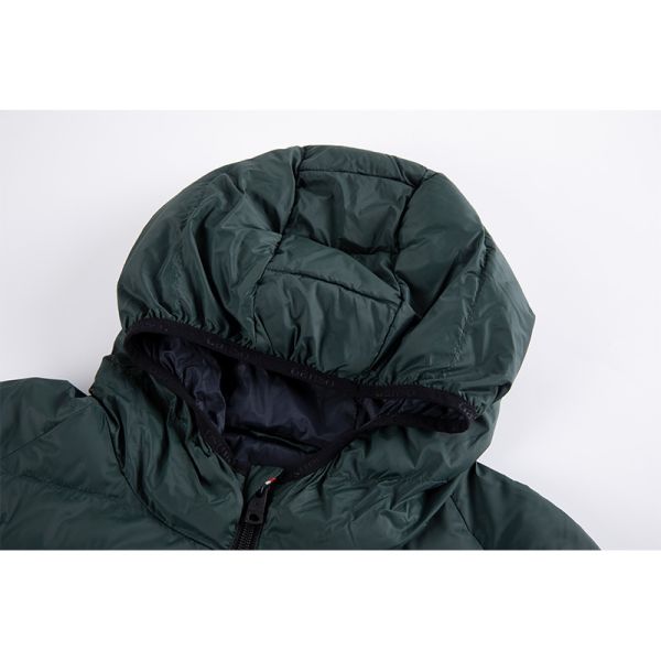 Men's heated puffer jacket close-up of heating controls
