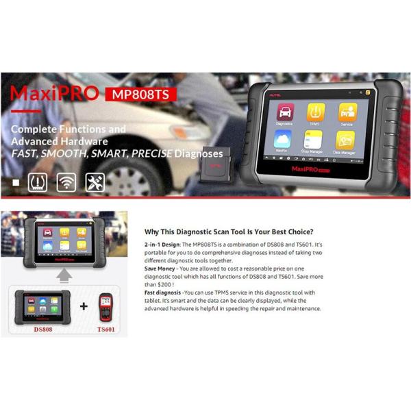 Autel MaxiPRO MP808TS Activation Programming and all System OBD Diagnostic Tool Combined of DS808/MS906 and TPMS gift MX