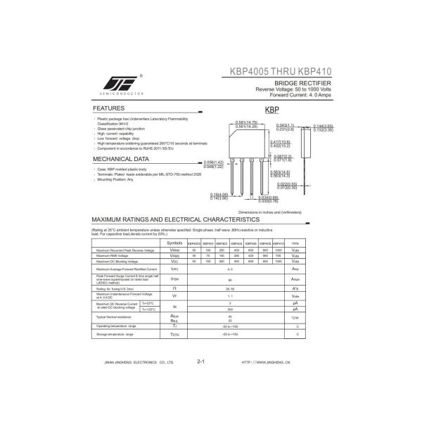 KBP410 Bridge Recitifier Diode with KBP Package Trusted by Professionals Worldwide