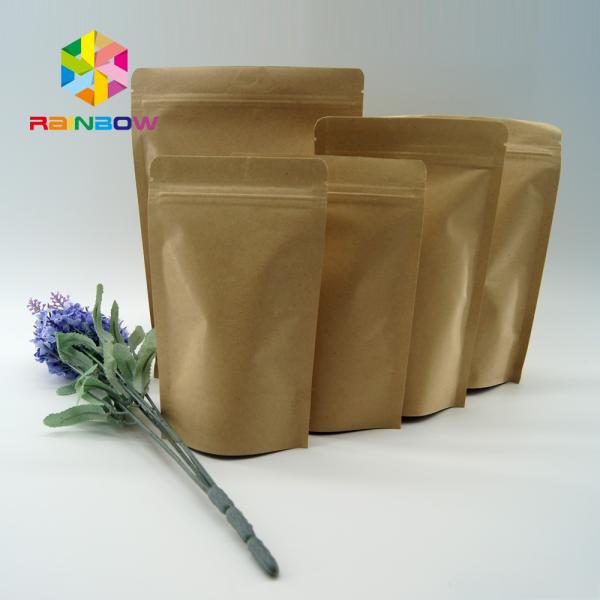 PLA Zipper Biodegradable Kraft Stand Up Pouch Compostable For Tea