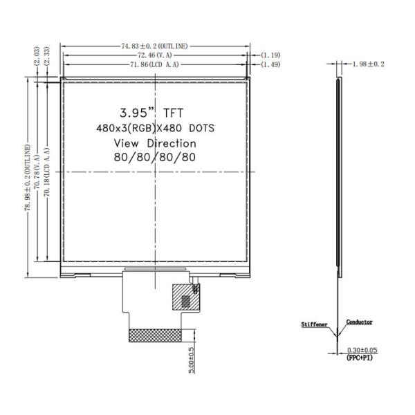 480X480 Square LCD Display 3.95 Inch Negative Lcd Display Module With ST7701
