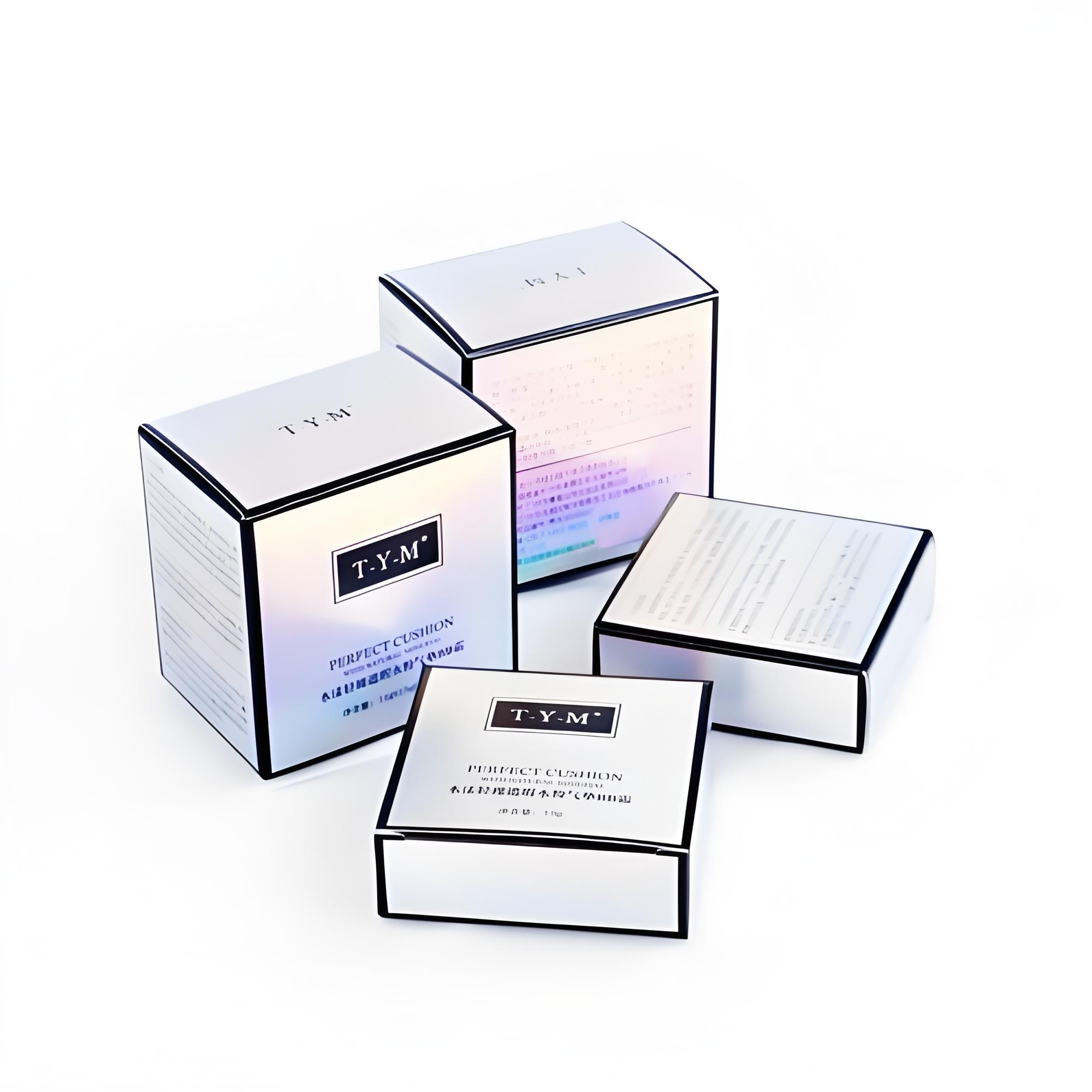 High-End Custom Makeup Box Packaging | Silver Iridescent Gradient Cushion Packing Box with Logo Printing