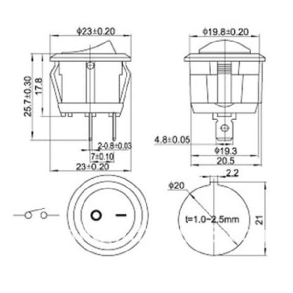 Kcd2 - 101n Miniature Small Round 10a Rocker Switch Panel