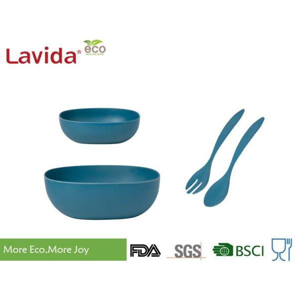 Food Safe Durable Bamboo Fiber Dinnerware , Square Navy Blue Bamboo Tableware Set