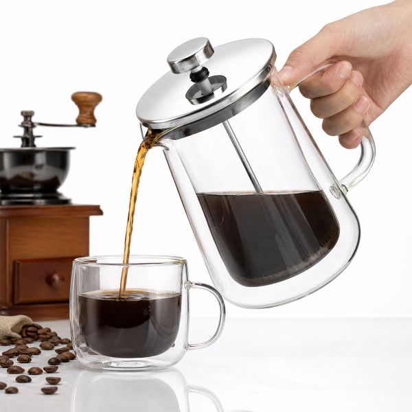 High Borosilicate Vertical Stripe Double Wall Coffee Maker French Press With Handle