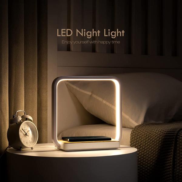 Bedside Lamp with Qi Wireless Charger, Table lamp 3 Step Dimmable Touch Control Desk Lamp for for Living Room,Kids Room