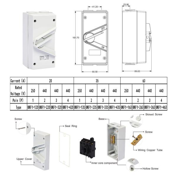 20A IP66 440V Three phase four stage isolating switch AS standard