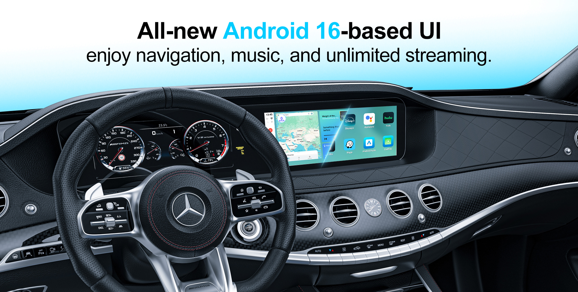 Wireless AI Box offering wireless CarPlay wireless Android Auto and open Android app environment with Mini HDMI TF card and SIM slots