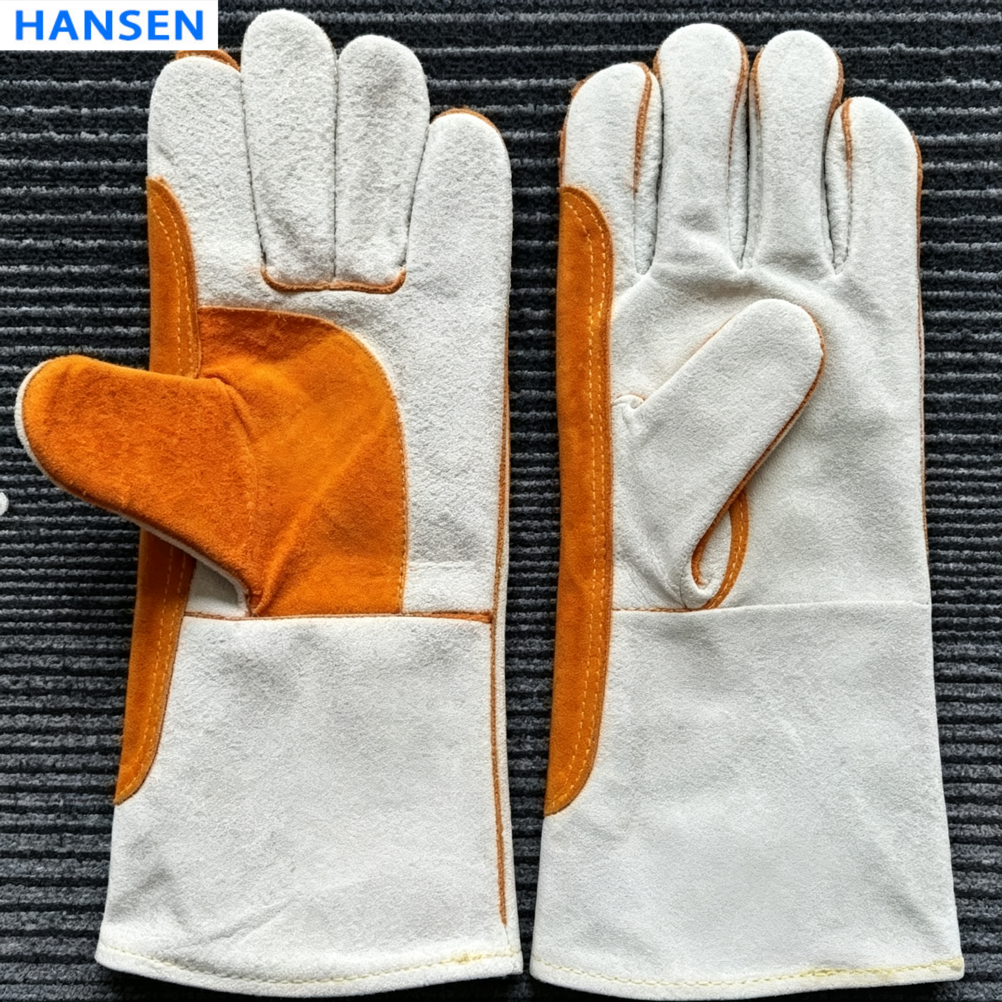 Split Cowhide Welding Gloves , Double Layer Heat Resistant Welder Gloves , Short Driver & Long Cuff Leather Safety Gloves , Anti Spark Wear Resistant